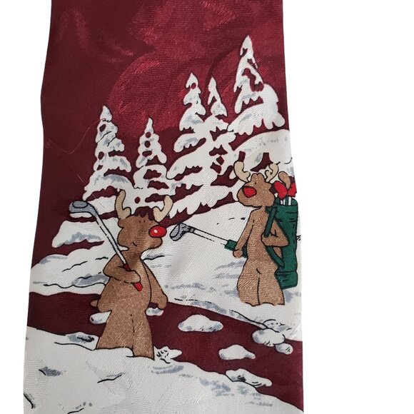 Golf Santa Reindeer Necktie Tie Christmas Seasonal Holiday Unisex 58" Long - Picture 3 of 6